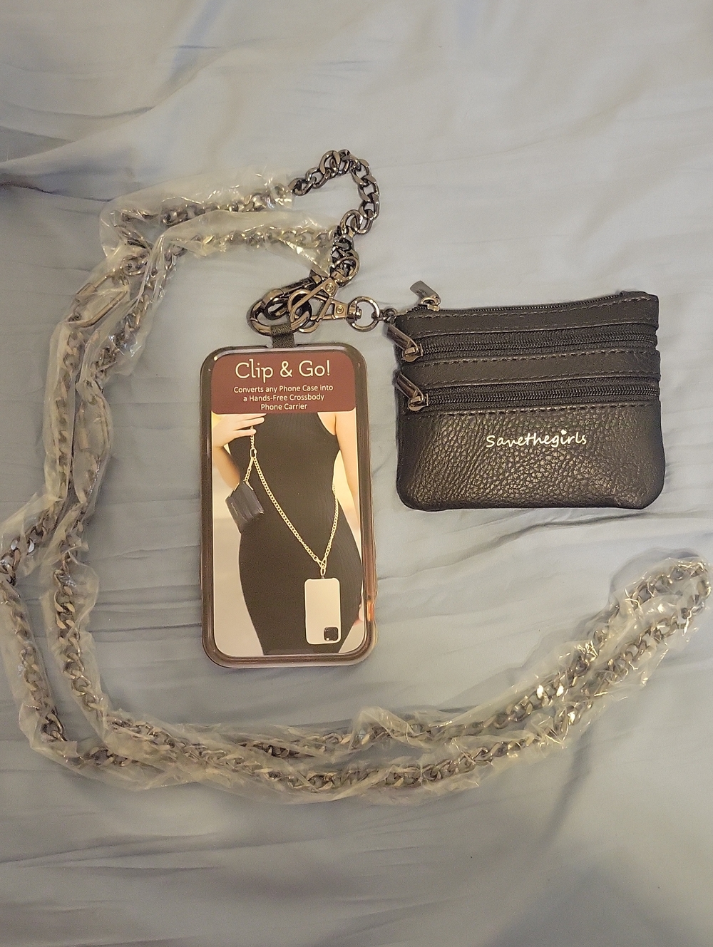 NWT Save The Girls Black Clip & Go Crossbody Wallet with Chain